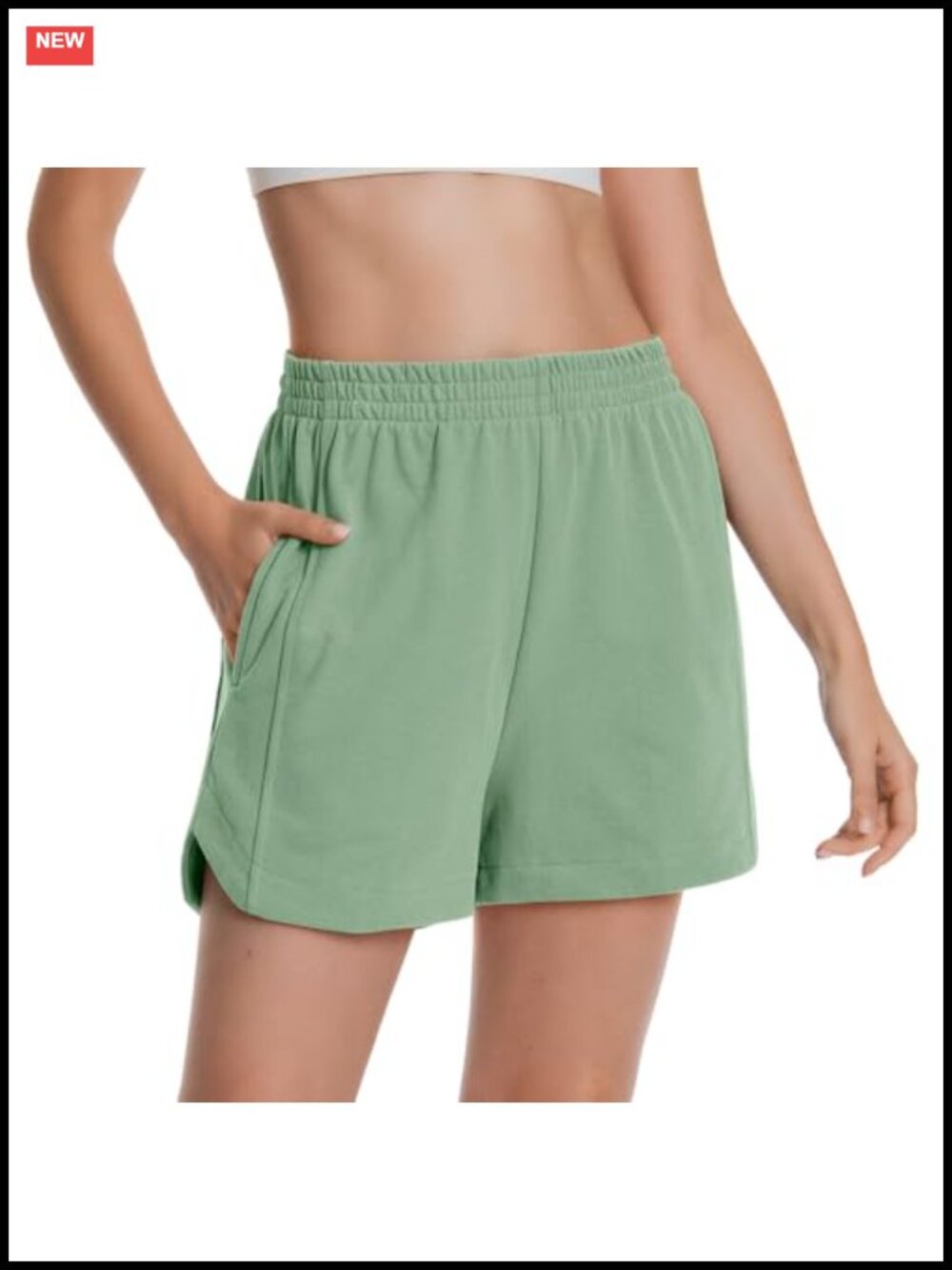 Womens Cotton Spandex Sweat Shorts Curved Hem Pockets Athletic